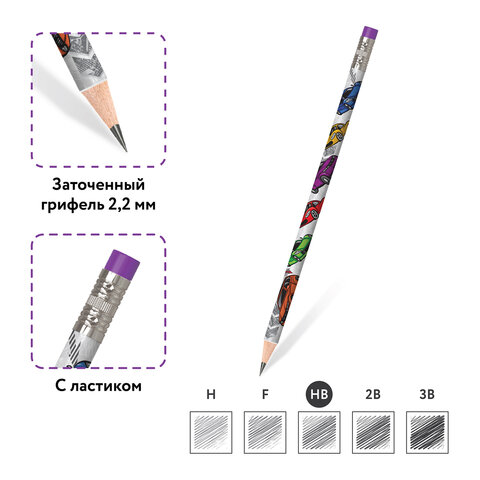 Карандаш чернографитный ЮНЛАНДИЯ "МАШИНКИ", 1 шт., HB, с ластиком, корпус с печатью, 181781