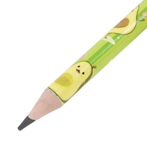 Карандаш чернографитный с принтом BRAUBERG "AVOCADO", 1 шт., HB, с ластиком, корпус ассорти, 182015