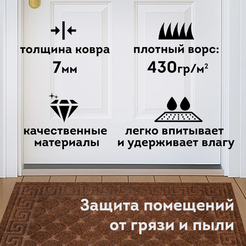 Коврик придверный 40х60 см, ВЕНГЕ, грязезащитный, 430 г/м2, фактурный рисунок ЧЕШУЙКИ, ЛЮБАША, 701059