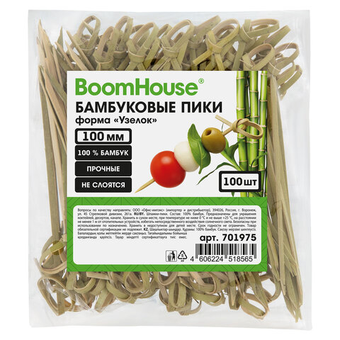 Шпажки-пики для канапе бамбуковые форма "Узелок" 10 см, 100 шт., BOOMHOUSE (БУМХАУС), 701975