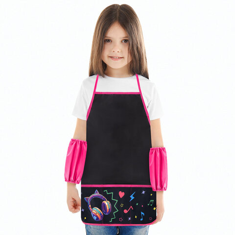 Фартук с нарукавниками для уроков труда BRAUBERG, 3 кармана, 46x54 см, "Headphones", 273643