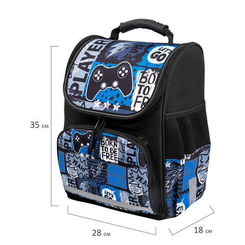 Ранец ПИФАГОР BASIC, 1 отделение, 3 кармана, эргономичная спинка, "Press play", 35х28х18 см, 272043