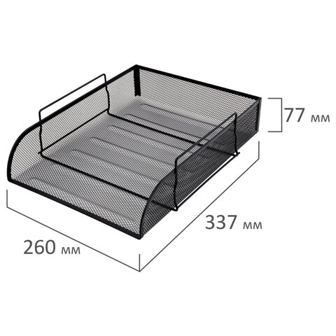 Лоток горизонтальный металлический для бумаг BRAUBERG "Germanium", А4 (260х337х77 мм), черный, 231954