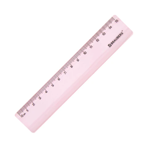 Линейка пластиковая 15 см BRAUBERG "PASTEL", тонированная, ассорти, 117012