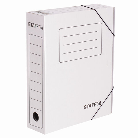 Папка архивная с резинкой А4 (325х250 мм), 75 мм, до 700 листов, микрогофрокартон, БЕЛАЯ, STAFF, 128878