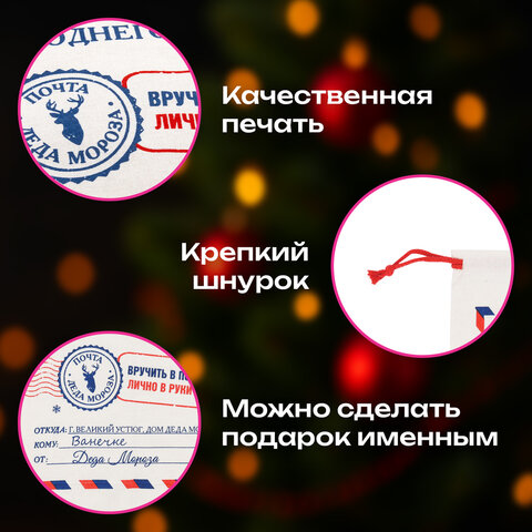 Подарочный мешок Деда Мороза (1 шт.), новогодний, 40х60 см, полиэстер, хлопок, ЗОЛОТАЯ СКАЗКА, 592538