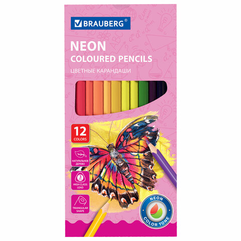 Карандаши цветные BRAUBERG, 60 цветов (Базовые, Металлик, Неон, Пастель, Телесные), трехгранные, грифель 3 мм, натуральное дерево, 181792