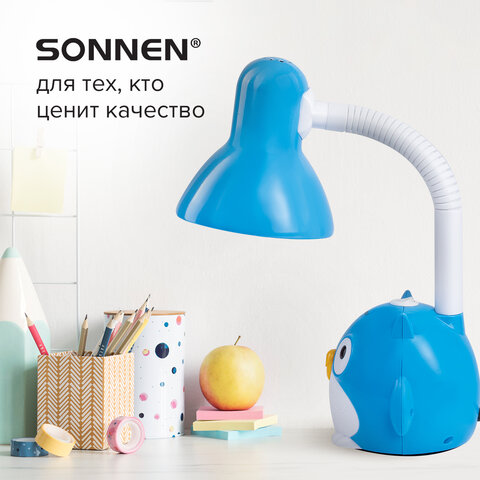 Настольная лампа / светильник SONNEN OU-603, на подставке, цоколь Е27, "Сова", синий, 236674