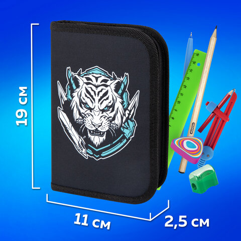 Пенал ПИФАГОР, 1 отделение, полиэстер, 19х13 см, "White tiger", 272285