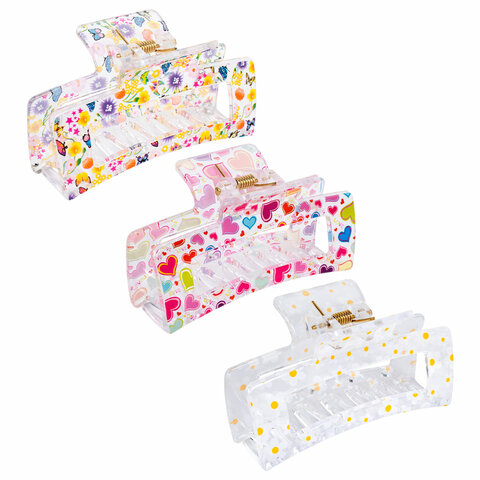 Краб для волос 8,5 см, прозрачный с рисунком, АССОРТИ, MONTE VITA (МОНТЕ ВИТА), 457005