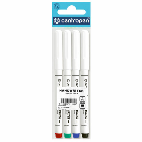 Ручки капиллярные (линеры) 4 ЦВЕТА CENTROPEN "Handwriter", корпус тонкий, линия письма 0,5 мм, 2551/4, 2 2551 0403