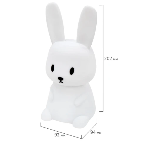 Ночник силиконовый LED "Ушастый Заяц" 94x92x202 мм, белый свет/RGB, таймер, USB, аккумулятор 1200 мАч, DASWERK (ДАСВЕРК), 238939