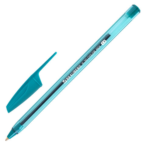 Ручка шариковая BRAUBERG X-30 COLOR MIX, СИНЯЯ, мягкое письмо, пишущий узел 1 мм, линия письма 0,5 мм, 144335
