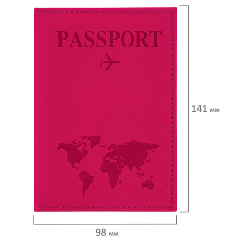Обложка для паспорта "Passport map", экокожа soft-touch, малиновая, STAFF, 238761
