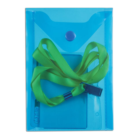 Папка-конверт с кнопкой МАЛОГО ФОРМАТА (105х148 мм), А6, синяя, 0,18 мм, BRAUBERG, 227317