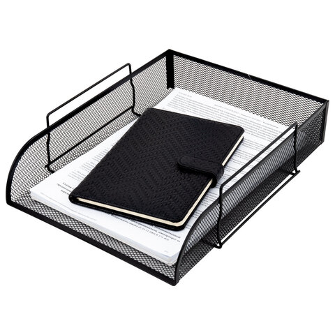 Лоток горизонтальный металлический для бумаг BRAUBERG "Germanium", А4 (260х337х77 мм), черный, 231954