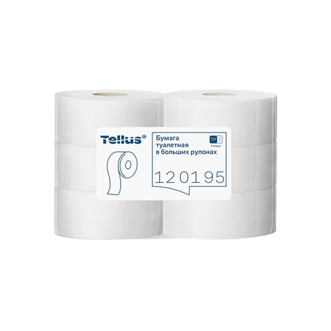 Бумага туалетная 525 м, БОЛЬШОЙ РУЛОН, Tellus/TORK (Система T1) UNIVERSAL, КОМПЛЕКТ 6 рулонов, 1-слойная, 120195