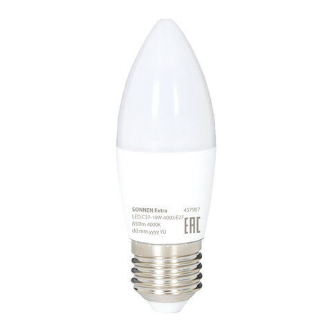 Лампа светодиодная SONNEN EXTRA, 10 (85) Вт, Е27, свеча, нейтральный белый, 30000 ч, LED C37-10W-4000-Е27, 457907