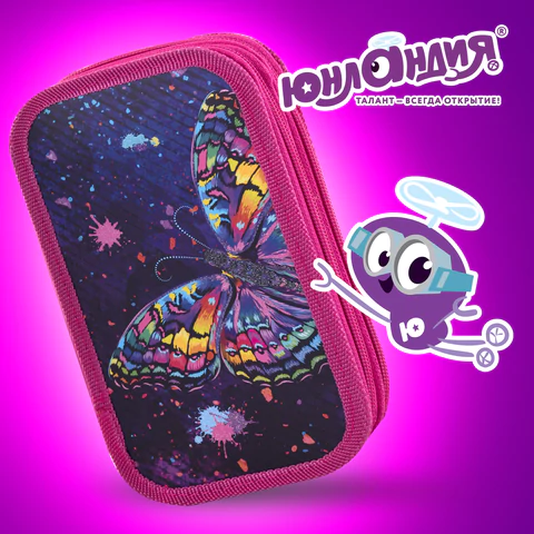 Пенал ЮНЛАНДИЯ, 2 отделения, ламинированный картон, 19х11 см, "Colorful butterfly", 270886