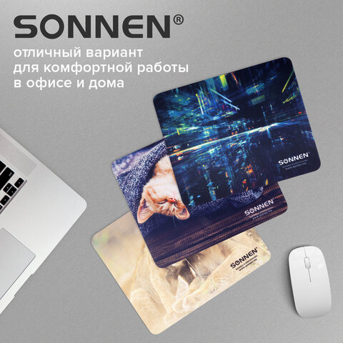 Коврик для мыши SONNEN "KITTEN", резина + ткань, 220х180х3 мм, 513313