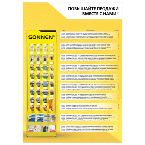 Стойка для размещения товара напольная SONNEN, 205x60x50 см, 32 крючка, 2 полки, металл, 504995
