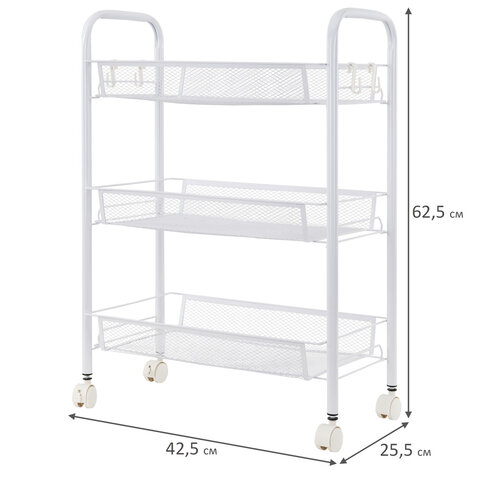 Этажерка (тележка) BOOMHOUSE (БУМХАУС) RC-003 3 яруса, на колесах, В62,5хШ42,5хГ25,5 см, металл, белая, 701456