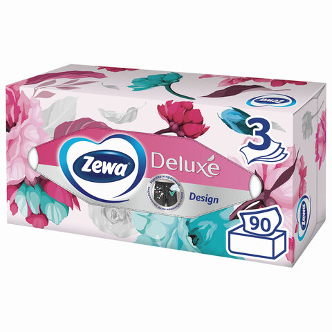 Салфетки косметические 90 штук в картонном боксе, 3-слойные, ZEMMA/ZEWA Deluxe Design, 284201