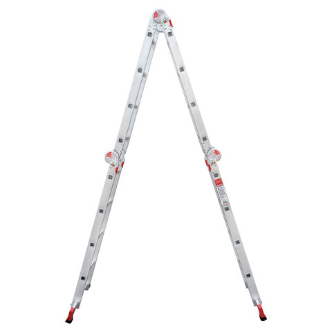 Лестница-трансформер алюминиевая 4х4 ступени, высота 4,5 м (4 секции по 1,2 м) до 150 кг, вес 16,5 кг, НОВАЯ ВЫСОТА, 3320404