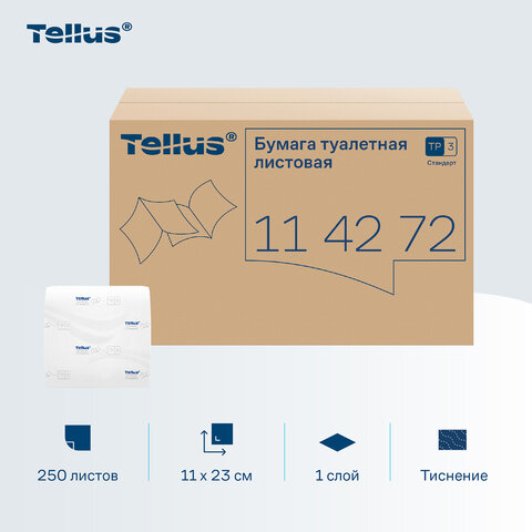 Бумага туалетная Tellus/TORK (Система Т3) UNIVERSAL, КОМПЛЕКТ 40 шт., листовая, 250 л., 11х23 см, 1-слойная, 114272
