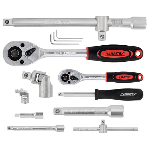 Набор инструментов для автомобиля, 108 предметов, пластиковый кейс, RABBITEX (РАББИТЕКС), 671339