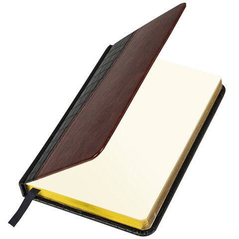 Ежедневник недатированный МАЛЫЙ ФОРМАТ (100х150 мм) А6, BRAUBERG "Cayman", комбинир. кожа, 160 л, крем.блок, зол.срез, чер/т-корич, 125102
