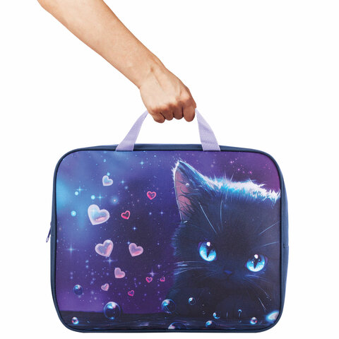 Папка на молнии с ручками BRAUBERG А4, 1 отделение, полиэстер, 80 мм, "Anime cat", 272174