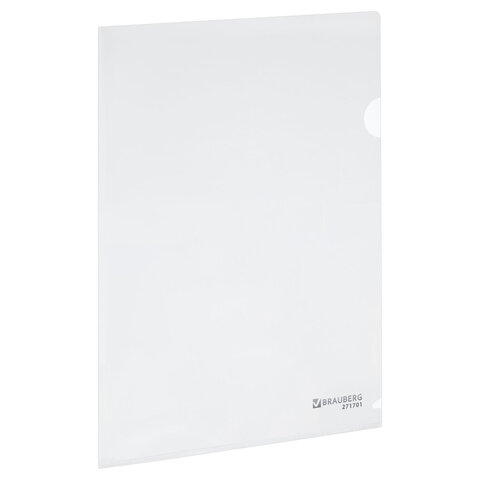 Папка-уголок жесткая А4, прозрачная, 0,15 мм, BRAUBERG EXTRA, 271701