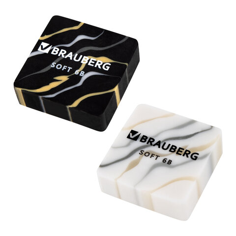 Ластик BRAUBERG "MARBLE", 34х34х11 мм, квадратный, экологичный ПВХ, ассорти, 272726