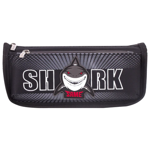 Пенал мягкий ЮНЛАНДИЯ, 2 отделения, полиэстер, "Shark", черный, 21х6х9 см, 270271