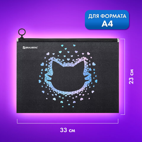 Папка для тетрадей BRAUBERG А4, 1 отделение, пластик, на zip-lock молнии, "Pretty face", 273319