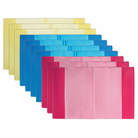 Обложки ПВХ для тетрадей и дневников, КОМПЛЕКТ 10 шт., ЦВЕТНЫЕ, МАТОВЫЕ, ПЛОТНЫЕ, 100 мкм, 208x346 мм, ЮНЛАНДИЯ, 229309