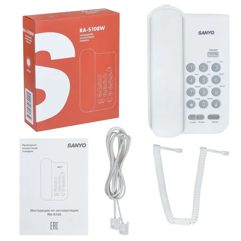 Телефон проводной SANYO RA-S108W, тональный / импульсный режим, повтор, белый
