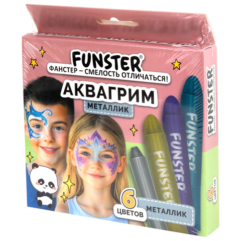 Аквагрим для лица и тела, 6 цветов МЕТАЛЛИК, FUNSTER (ФАНСТЕР), легко смываются, 192574