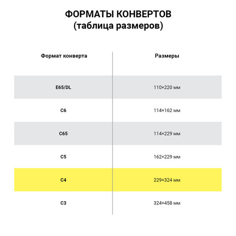 Конверты С4 (229х324 мм), клей, 90 г/м2, КОМПЛЕКТ 250 шт., внутренняя запечатка, 71205, 53855