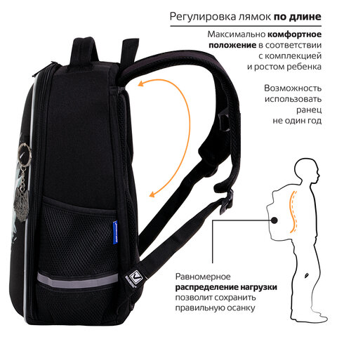 Ранец BRAUBERG LIGHT, 1 отделение, с брелком, Gray wolf, 36х26х13 см, 273111