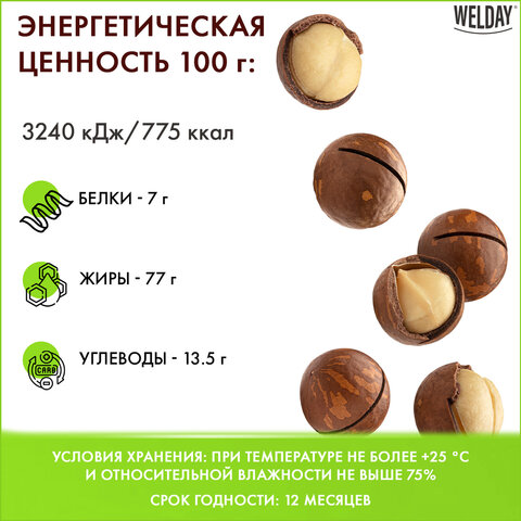 Макадамия в скорлупе с ключом WELDAY (ВЭЛДЭЙ) 1 кг, 622475