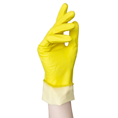 Перчатки МНОГОРАЗОВЫЕ латексные AVIORA, хлопчатобумажное напыление, размер 8-9, L (большой), желтые, вес 36 г, 402-568
