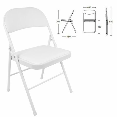 Стул складной BRABIX "Golf Plus CF-003 КОМФОРТ", белый каркас, кожзам белый, В КОРОБЕ, 533028