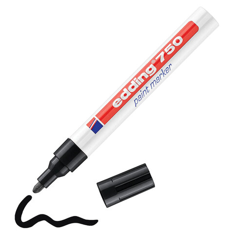 Маркер-краска лаковый EDDING 750, 2-4 мм, ЧЕРНЫЙ, круглый наконечник, алюминиевый корпус, E-750/1