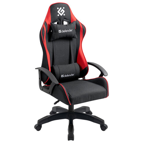 Кресло компьютерное DEFENDER "Kraken", 2 подушки, ткань, черное/красное, 64677