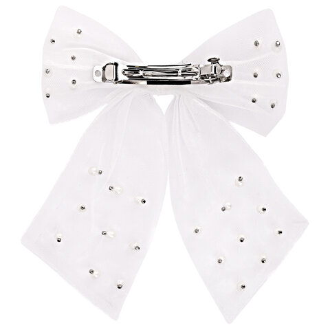 Заколка для волос 16х14 см, баретте с бантом и бусинами, белый, MONTE VITA (МОНТЕ ВИТА), 457120