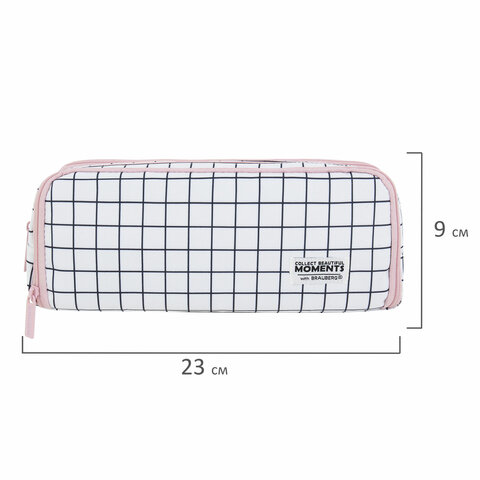 Пенал-органайзер BRAUBERG, 2 откидные планки, полиэстер, 23x9х7 см, "Checkered white", 272315