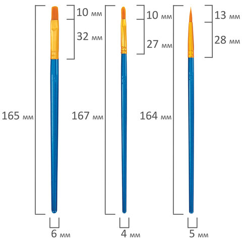 Кисти набор 10 шт., синтетика, синие, № 2/0-8 (Круглые; Овальные; Плоские; Лайнеры), WBZ (ВБЗ), 201085