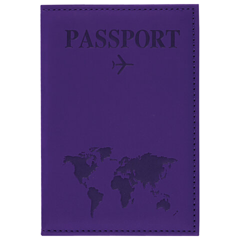 Обложка для паспорта "Passport map", экокожа soft-touch, фиолетовая, STAFF, 238762